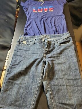 No Comment Blue Size Xl Short Slevee Shirt/ Deacon Denim Size 9/10 Jean Short